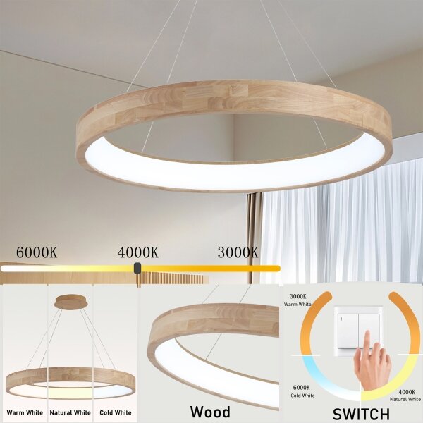 Brilagi -LED Lampadario a cavo FALCON WOOD LED/60W/230V 3000/4000/6000K 80 cm legno
