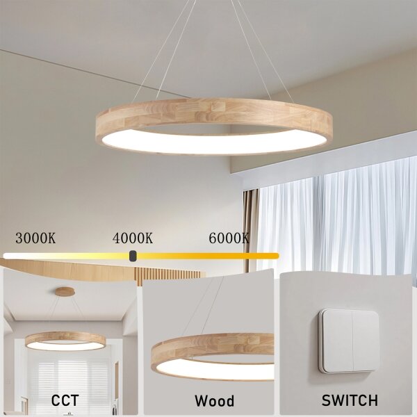 Brilagi -LED Lampadario a cavo FALCON WOOD LED/60W/230V 3000/4000/6000K 80 cm legno