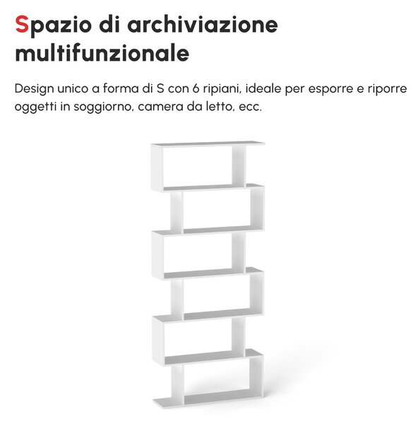 HOMCOM Libreria Scaffale Moderno in Legno a Ripiani e Divisore d'Interni, Mobile Guardaroba Decorativo Autoportante a 6 Livelli, Bianco|Aosom Italy