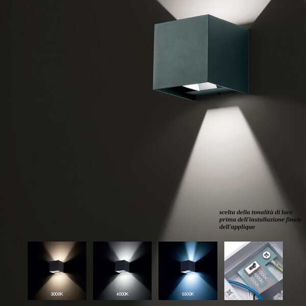 Applique esterno gea led zora led ip65 ges1022 5w fascio regolabile lampada parete biemissione classica - Gea Led