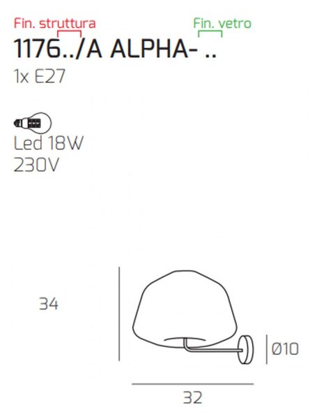 Applique moderna top light double skin 1176bi a alpha ve e27 led vetro lampada parete - Top Light