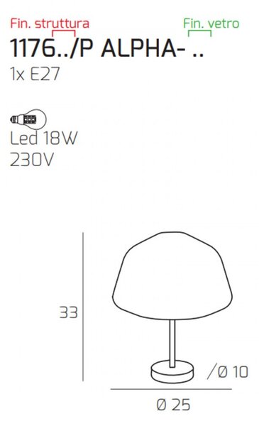 Abat-jour classica top light double skin 1176os p alpha am e27 led vetro lampada tavolo - Top Light