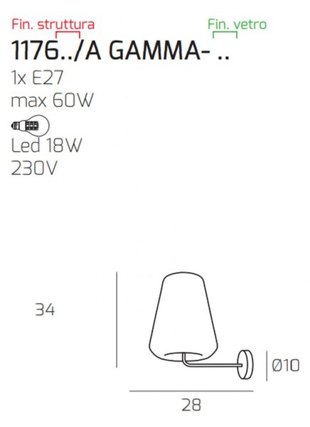 Applique moderna top light double skin 1176 a gamma e27 led vetro lampada parete - Top Light