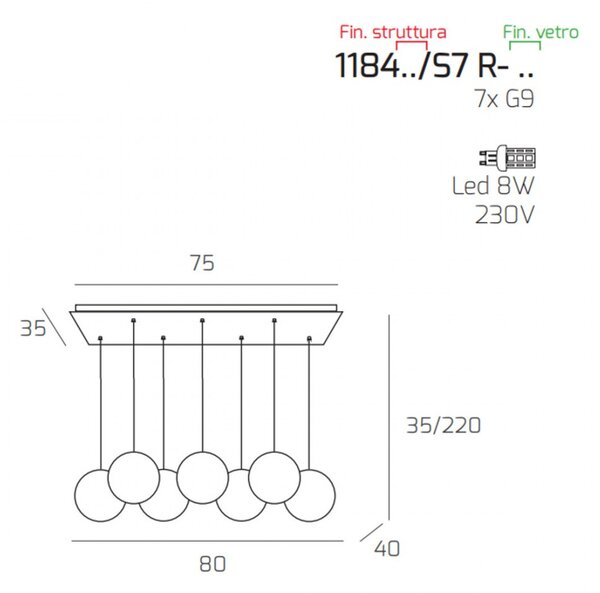 Plafoniera moderna top light eclipse 1184bi s7 r ta g9 led vetro lampada soffitto - Top Light