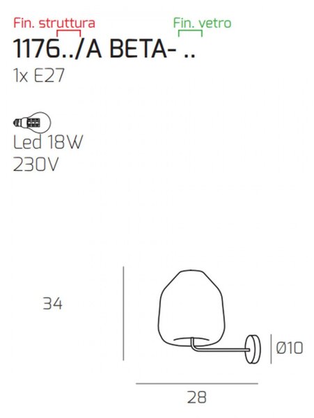 Applique moderna top light double skin 1176 a beta e27 led vetro lampada parete - Top Light