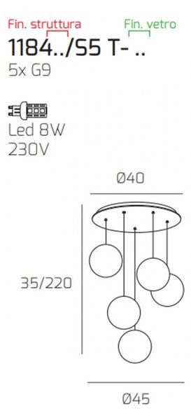 Plafoniera moderna top light eclipse 1184bi s5 t bf g9 led vetro lampada soffitto - Top Light