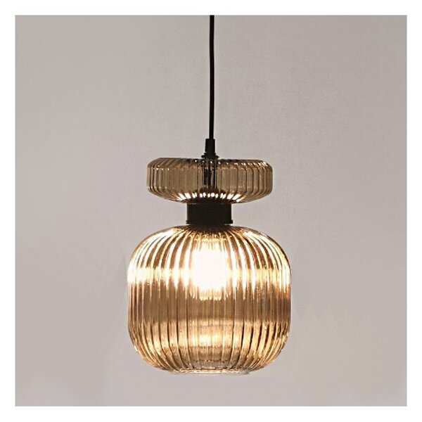 Lampadario classico illuminando sp greta p am e27 led vetro ambra sospensione - Illuminando