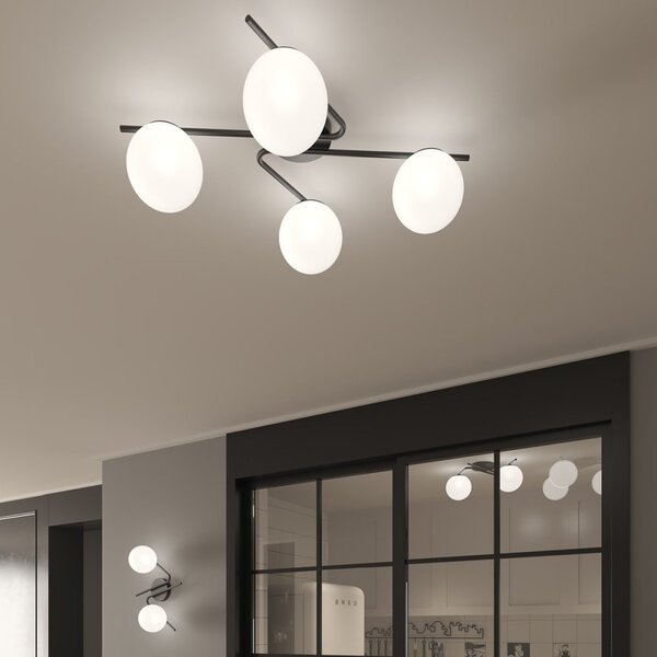 Plafoniera moderna top light holly 1201 4 ne e27 led metallo vetro - Top Light