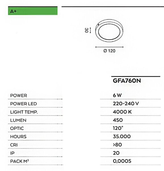 Plafoniera gea led sham r gfa760n 6w led 220v termoplastica lampada soffitto - Gea Led