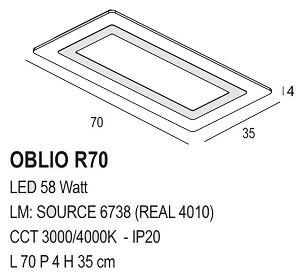 Plafoniera promoingross oblio r70 led cct 4010lm metallo metacrilato lampada soffitto parete moderna classica - Promoingross