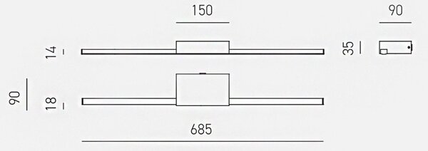 Applique specchio quadro gea luce one gap492c ip44 3000°k 1670lm lampada parete moderna - Gea Luce