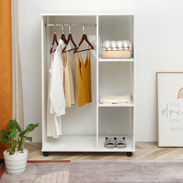HOMCOME Armadio Guardaroba con Ruote in Legno, bianco, 80x40x128cm