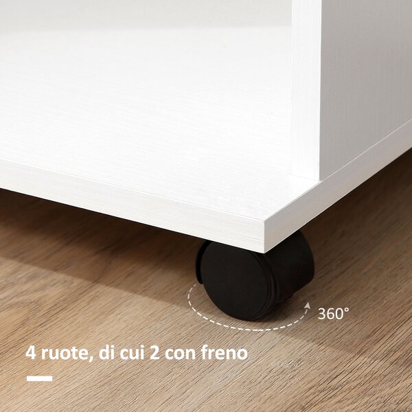 HOMCOME Armadio Guardaroba con Ruote in Legno, bianco, 80x40x128cm