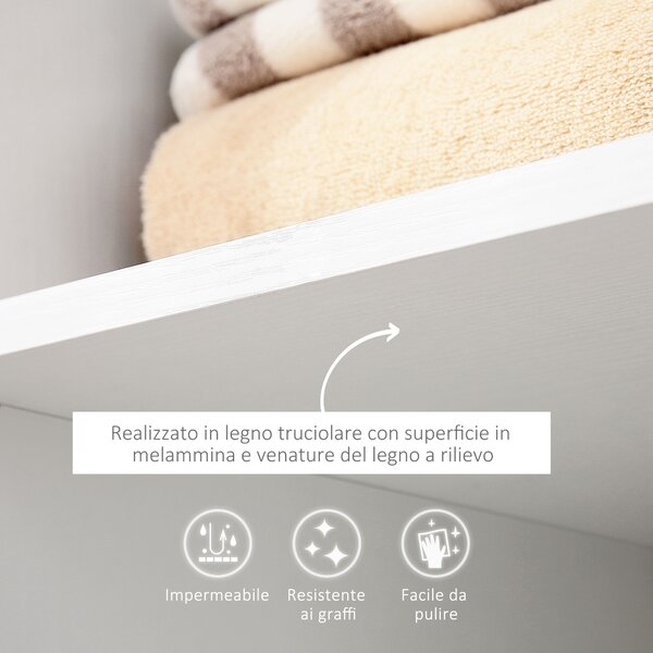 HOMCOME Armadio Guardaroba con Ruote in Legno, bianco, 80x40x128cm