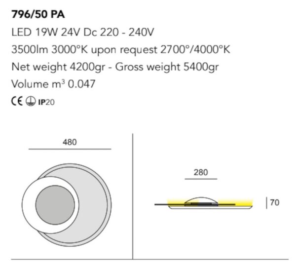 Plafoniera moderna cattaneo illuminazione cleo 796 50pa led metallo - Cattaneo Illuminazione