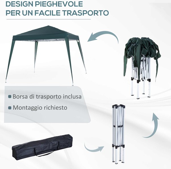 Outsunny Gazebo Pieghevole da Giardino 3x3m Struttura in Acciaio, Corde Antivento e Sacca di Trasporto, Verde