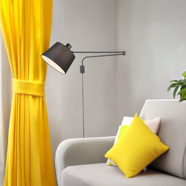 Braccio parete snodabile orientabile trio lithing baldo 200600132 e27 led metallo nero paralume tessuto - Trio Lighting