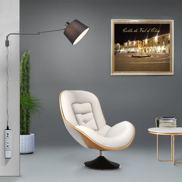 Braccio parete snodabile orientabile trio lithing baldo 200600132 e27 led metallo nero paralume tessuto - Trio Lighting