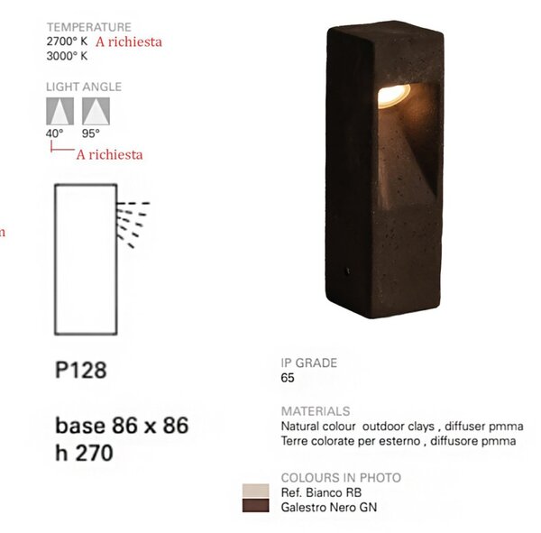 Lampioncino led esterno toscot smith p128c-l-095 1.7w led 130lm 3000k ip65 95 gradi segnapasso lampada terra giardino - Toscot