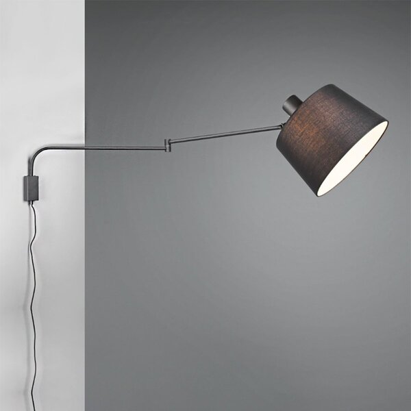 Braccio parete snodabile orientabile trio lithing baldo 200600132 e27 led metallo nero paralume tessuto - Trio Lighting