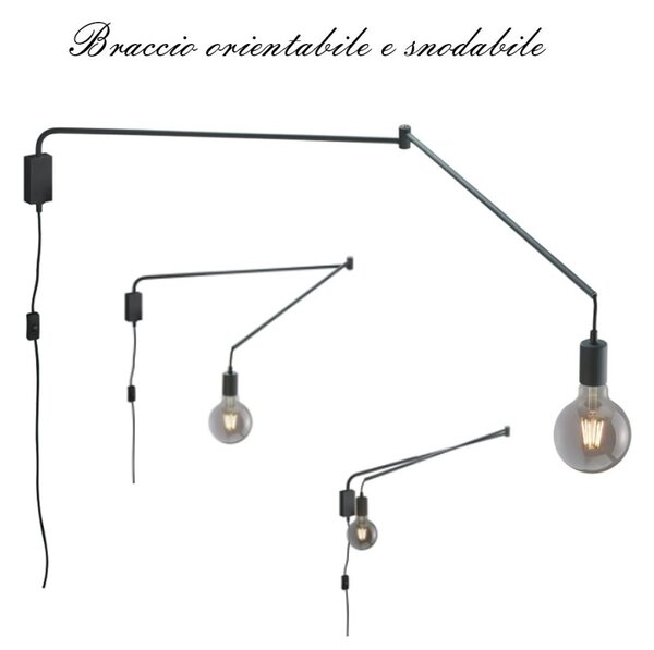 Braccio parete snodabile orientabile trio lithing line 200200132 e27 led metallo nero - Trio Lighting