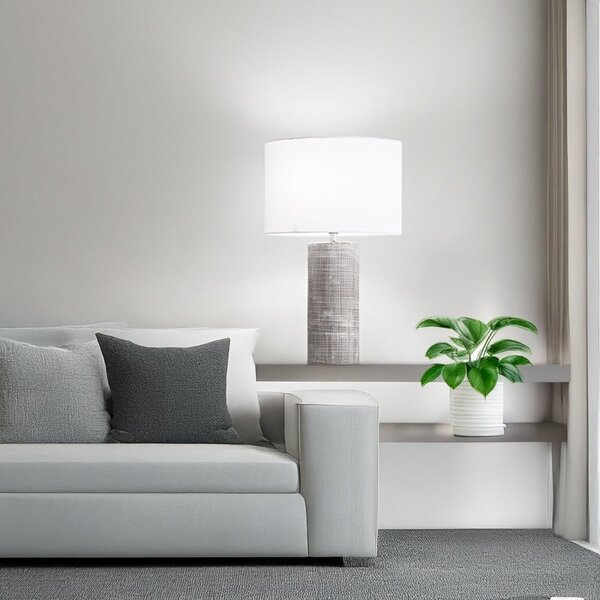 Abat-jour classica perenz tribale 8286 n e27 led paralume tessuto bianco ceramica grigio cemento - Perenz