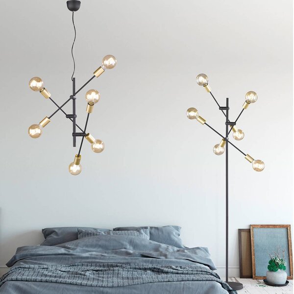 Trio Lighting Lampada da terra Cross, design trend nero-oro