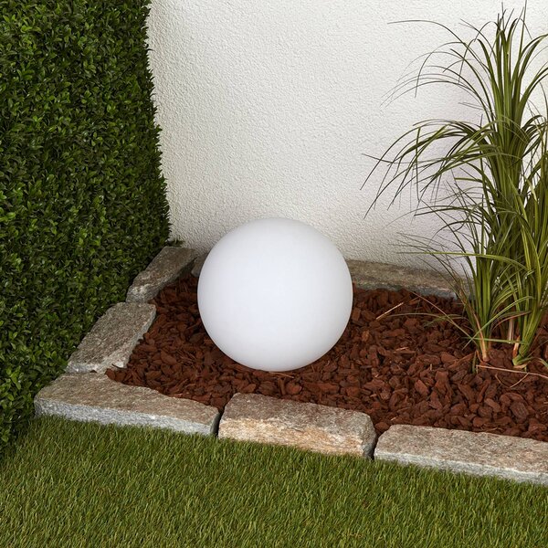 Lampada LED solare Lago di Lindby, Ø 25 cm, globo, punta a terra, bianco