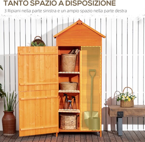 Outsunny Casetta da Giardino con 2 Ante e 3 Mensole, Capanno Porta Attrezzi in Legno, 84x52x188 cm, Arancione | Aosom Italy