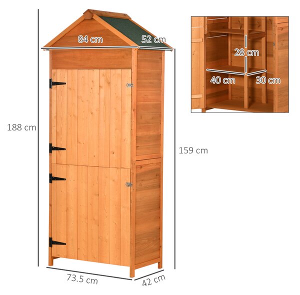Outsunny Casetta da Giardino con 2 Ante e 3 Mensole, Capanno Porta Attrezzi in Legno, 84x52x188 cm, Arancione | Aosom Italy