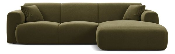 Divano angolare color kaki (con penisola a destra/con chaise lounge) con rivestimento in velluto Molino – Micadoni