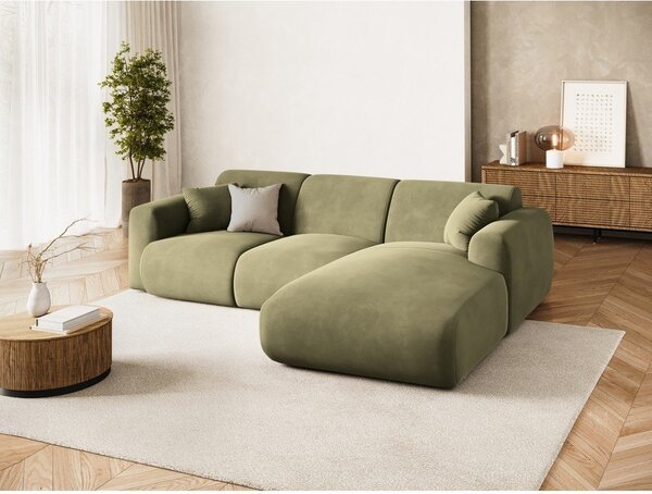 Divano angolare color kaki (con penisola a destra/con chaise lounge) con rivestimento in velluto Molino – Micadoni
