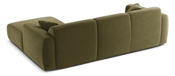 Divano angolare color kaki (con penisola a destra/con chaise lounge) con rivestimento in velluto Molino – Micadoni