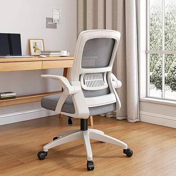 Sedia da ufficio, sedia girevole ergonomica con schienale in rete traspirante, braccioli ripiegabili e supporto lombare, ideale per l'uso con il computer, adatta per l'ufficio domestico (grigia)