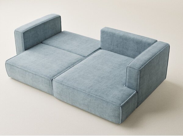 Divano angolare azzurro allungabile/con contenitore (con penisola a destra/con chaise lounge) con rivestimento in ciniglia Velto – Maison de Rêve