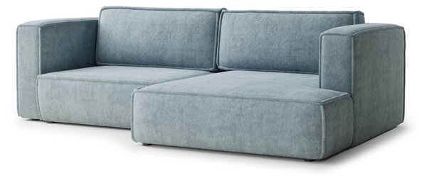 Divano angolare azzurro allungabile/con contenitore (con penisola a destra/con chaise lounge) con rivestimento in ciniglia Velto – Maison de Rêve