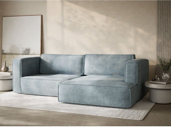 Divano angolare azzurro allungabile/con contenitore (con penisola a destra/con chaise lounge) con rivestimento in ciniglia Velto – Maison de Rêve
