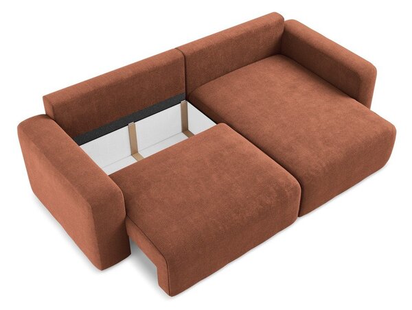 Divano angolare color terracotta allungabile/con contenitore (con penisola a destra/con chaise lounge) con rivestimento in ciniglia Kona – Makamii