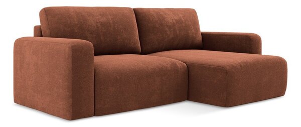 Divano angolare color terracotta allungabile/con contenitore (con penisola a destra/con chaise lounge) con rivestimento in ciniglia Kona – Makamii