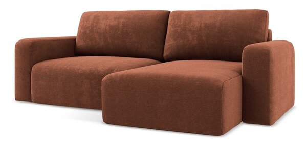 Divano angolare color terracotta allungabile/con contenitore (con penisola a destra/con chaise lounge) con rivestimento in ciniglia Kona – Makamii
