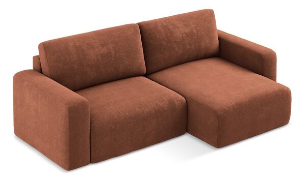 Divano angolare color terracotta allungabile/con contenitore (con penisola a destra/con chaise lounge) con rivestimento in ciniglia Kona – Makamii