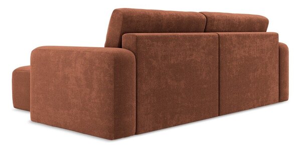 Divano angolare color terracotta allungabile/con contenitore (con penisola a destra/con chaise lounge) con rivestimento in ciniglia Kona – Makamii