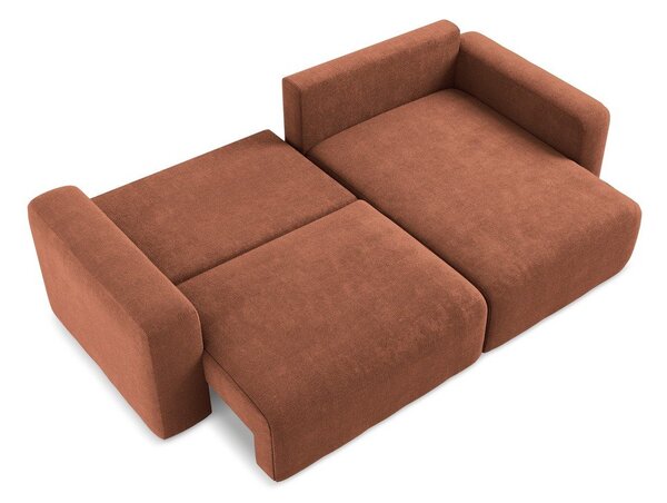 Divano angolare color terracotta allungabile/con contenitore (con penisola a destra/con chaise lounge) con rivestimento in ciniglia Kona – Makamii