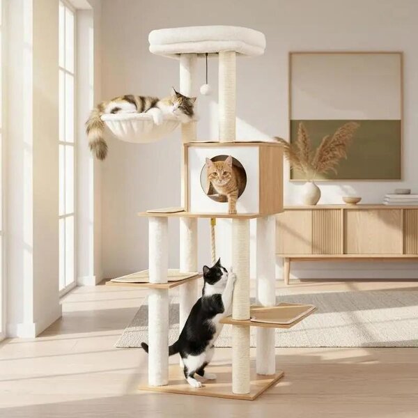 Albero per gatti alto 148 cm, con pali in sisal per grattare