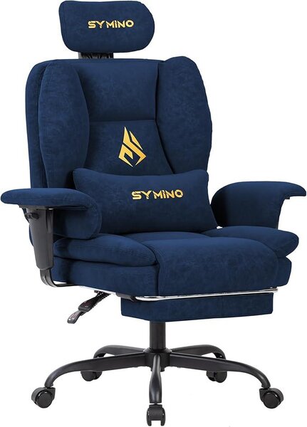 Sedia da gaming, poltrona da ufficio, sedia ergonomica, scrivania in vintage con poggiapiedi, sedia da ufficio regolabile in altezza, sedia da computer, portata 130 kg, blu scuro