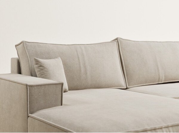 Divano angolare beige allungabile/con contenitore (a U) con rivestimento in ciniglia Kyoto – Maison de Rêve