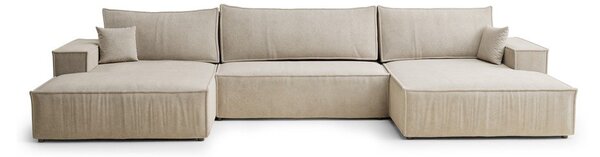 Divano angolare beige allungabile/con contenitore (a U) con rivestimento in ciniglia Kyoto – Maison de Rêve