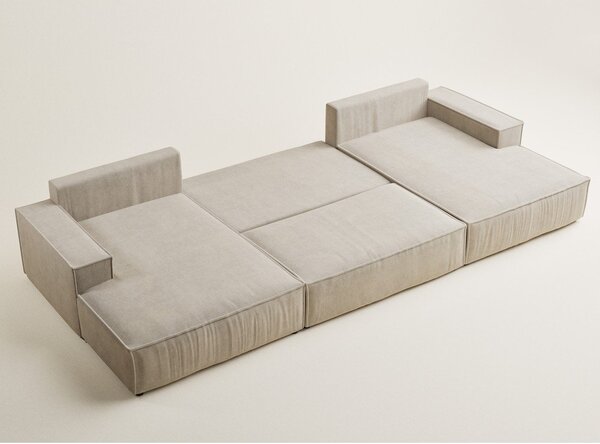 Divano angolare beige allungabile/con contenitore (a U) con rivestimento in ciniglia Kyoto – Maison de Rêve