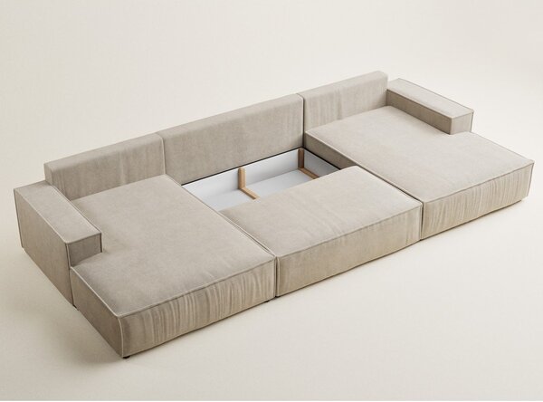Divano angolare beige allungabile/con contenitore (a U) con rivestimento in ciniglia Kyoto – Maison de Rêve