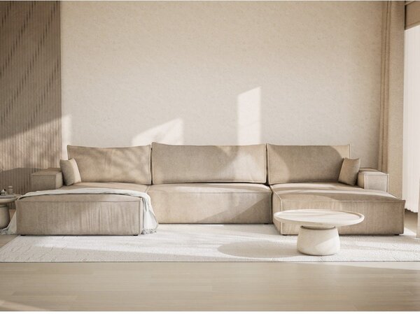 Divano angolare beige allungabile/con contenitore (a U) con rivestimento in ciniglia Kyoto – Maison de Rêve